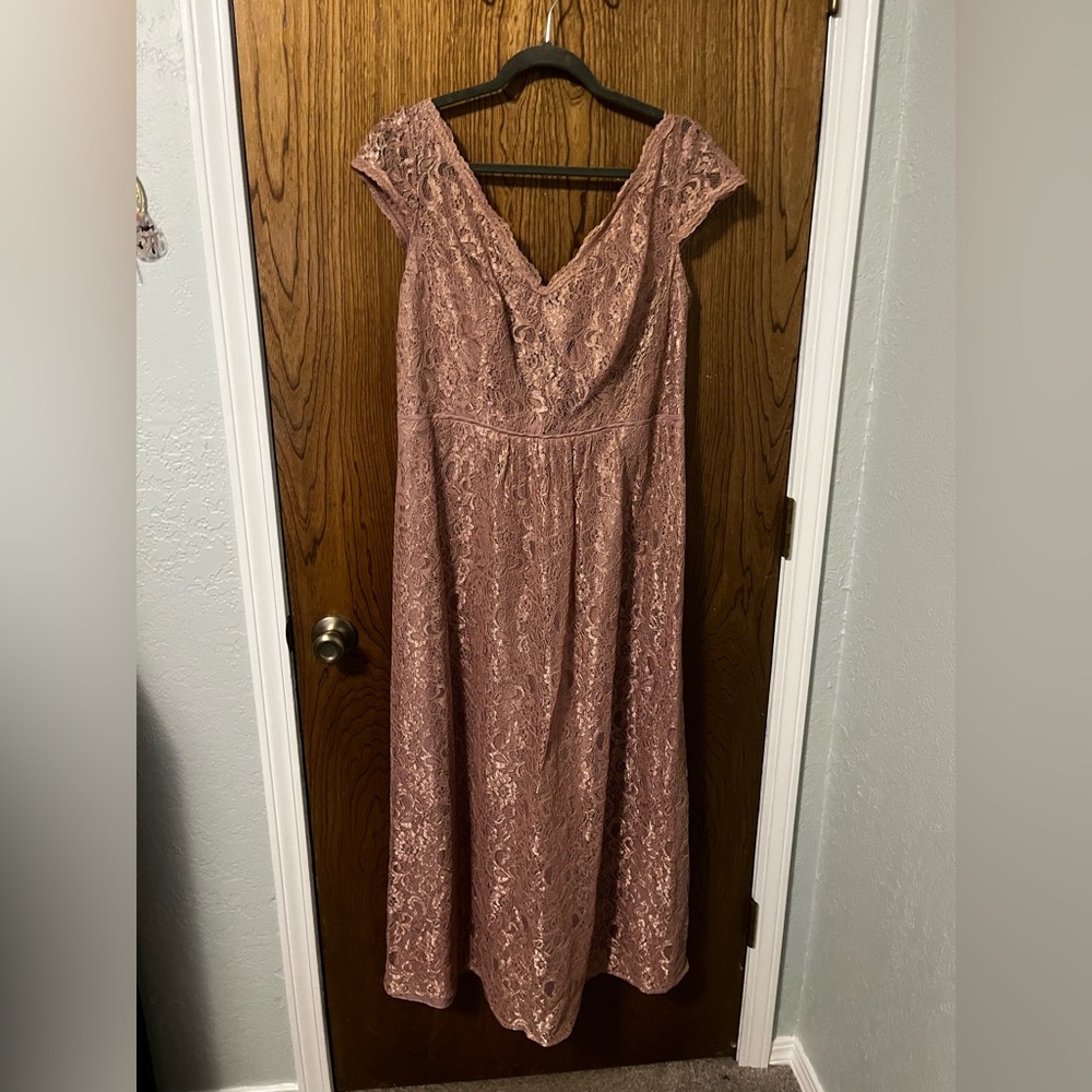 David’s Bridal pink prom dresss with snap on modesty piece, petite
